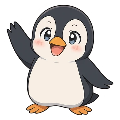 anime style penguin waving, looking happy sticker