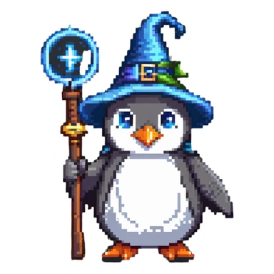 penguin wizard with hat and staff sticker