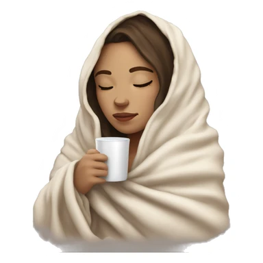 pale brunette girl inside a blanket sipping coffee eyes closed sticker
