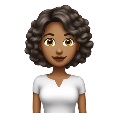 mujer, piel blanca, cabello medio ondulado largo de color cafe, ojos grandes negros y blusa blanca  sticker