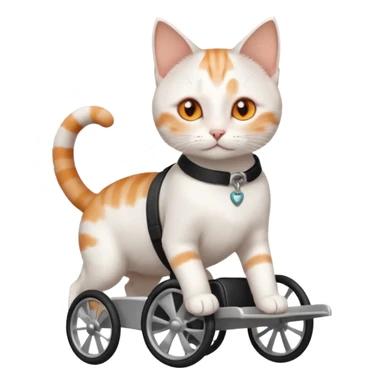 full body small short hair ginger and white cat with orange eyes walking in a wheelchair for cats sticker