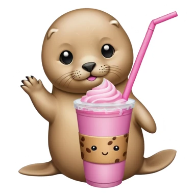 Seal wearing pink holding iced coffee sticker