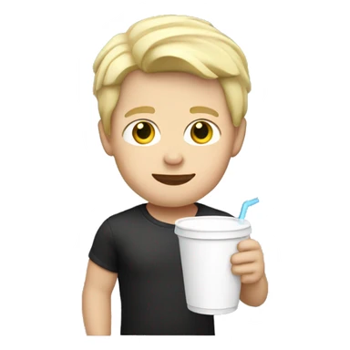 white boy with blond hair holding a styrofoam cup  sticker