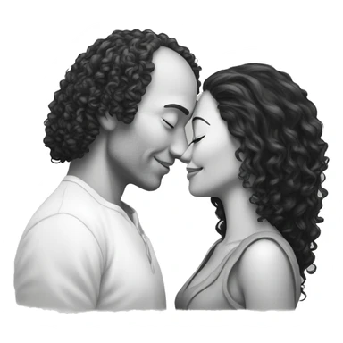 intimate moment between lovers, red bald man, long black curly hair woman sticker