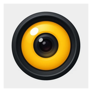 A simple camera lens, apple emoji style, front view, no face, yellow sticker