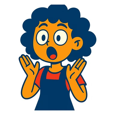 girl character with short curly hair and a surprised expression, vibrant cartoon style sticker