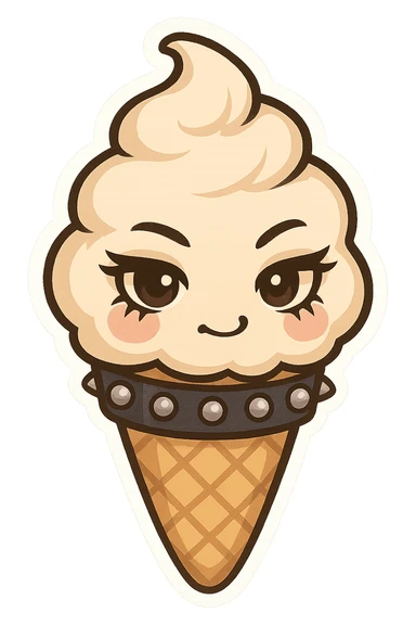 chibi sticker-style ice cream cone with a studded bracelet and dark eyeliner, cute and exaggerated sticker