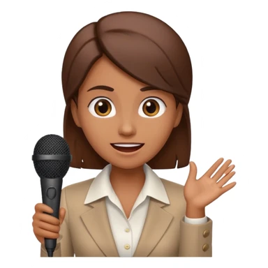 a office woman presenting her idea with microphone stop smiling and got scared with disappointed face
 sticker