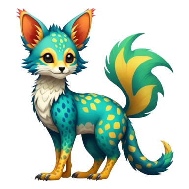 Feral Rare Fantasy vibrant colorful tropical Vernid-Trico-species by LiLaiRa, random markings, tufted tail, tufted ears, full body sticker