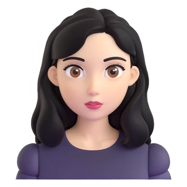 white woman with rounded brown eyes, long black hair, black blouse sticker