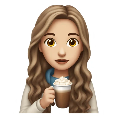 white girl with brown long hair and a hot chocolate sticker