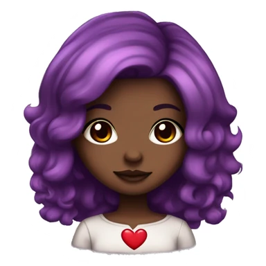 Dark brown skin Chibi girl with purple hair and red heart puplils sticker