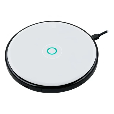 vibrant sticker-style logo on a wireless charging pad, bold and colorful branding gadget sticker