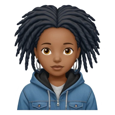 make a black girl with locs wearing a denim hoodie with black sleeves sticker