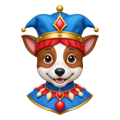 crazy funny colorful jack russel dog jolly joker, medieval, vintage, court jester, mac os icon, blue color sticker