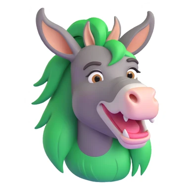 curious donkey, green hair, expressive face sticker