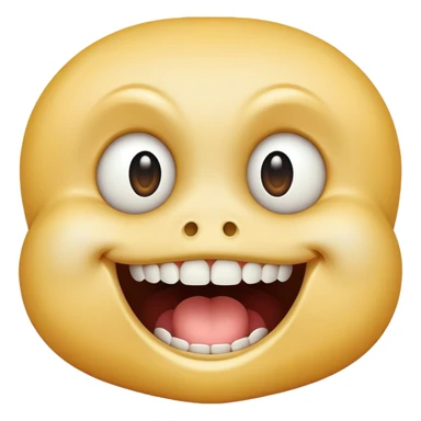 A smiley face but with buck teeth and scared eyes sticker