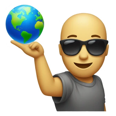 a standard emoji with sunglasses and hand which spins a globe by the index finger sticker