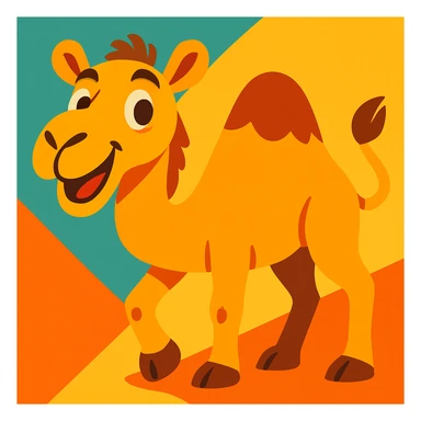camel with a cheerful look, cartoon style, vibrant colors, playful vibe sticker
