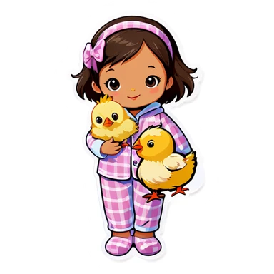 child with chick in pajamas sticker