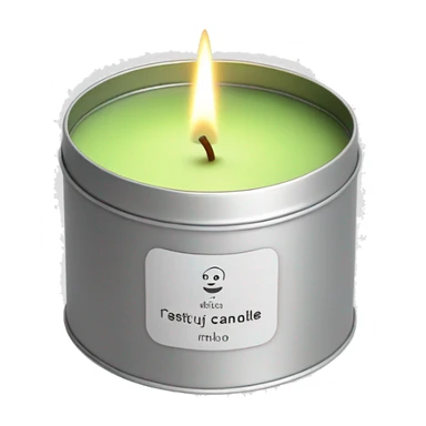 small pretty matcha scented candle in silver tin with label realistic sticker