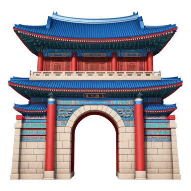 ​Cinematic Realistic Gwanghwamun Gate, depicted as a majestic historic gateway with traditional Korean architectural details, vibrant red and blue accents, and intricate carvings, set against a backdrop of modern Seoul under dynamic, natural lighting that highlights its timeless grandeur, sticker