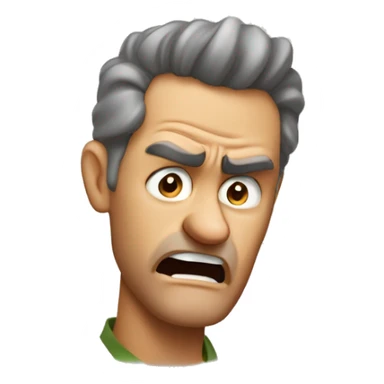 Create an emoji of an Australian dad who looks mad or is shouting. He should have a slightly angry expression with furrowed brows and an open mouth, as if he's shouting. Avoid any smile; instead, show a frustrated or intense expression. sticker