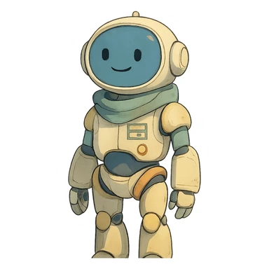 ghibli style futuristic AI assistant with soft colors sticker