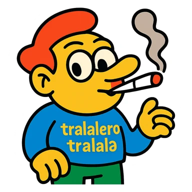 cartoonish character labeled 'tralalero tralala' smoking a joint sticker