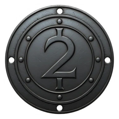Minimal emoji, gothic metal coin made of black steel, engraved number 2 at the center, ancient industrial aesthetic, worn metal texture, no glow, no neon, flat emoji design, centered, transparent background sticker