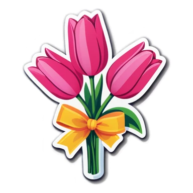 pink tulip bouquet with a bow sticker
