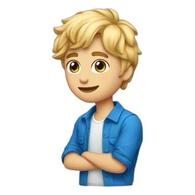 Garçon avec cheveux blonds, yeux bleu et vêtements bleu sticker