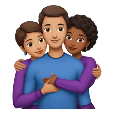  middle Eastern man with short brown hairwith two black african women both are African one is medium tone skin black and one is medium tone black with african hair styles. and they are all smiling and putting their arms around each other and kissing and hugging sexually  sticker