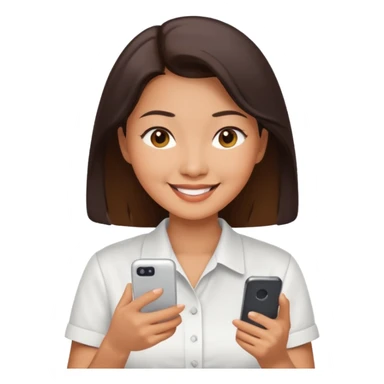 페르소나 요약 : 휴대폰을 보고 즐거워하는 여자, 40대의 아시아 여성이 휴대폰을 보면서 미소를 짓고 있어요. sticker