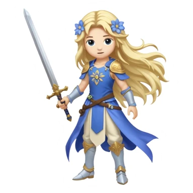 Lumine (from Genshin Impact) White and golden, blonde, long-haired, with a pastel-indigo flower in hair and with a sword (full body) sticker
