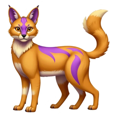 Neon-colored fantasy caracal-Coyote-marsupial-critter-vernid-fursona animal creature full body with intricate markings  sticker