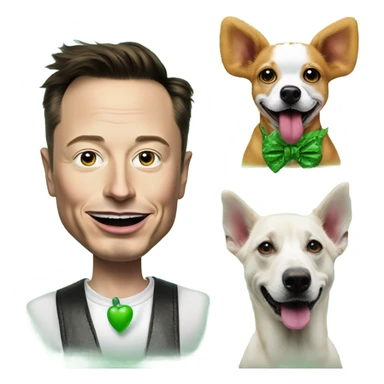 elon musk with a clown face and green nose with a dollar sign on it and puppy dog tongue and ears like an egirl sticker