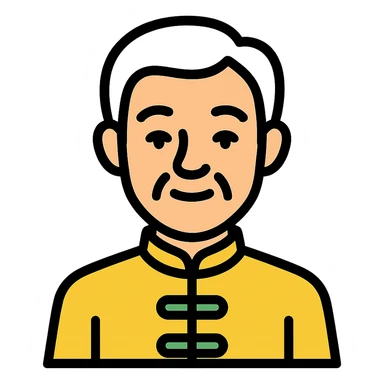 white haired handsome Chinese man icon with lineal color and black outlines sticker