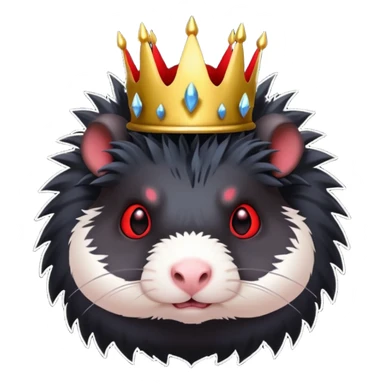 black guinea pig, red glowing eyes, demon crown with spikes, evil aura sticker