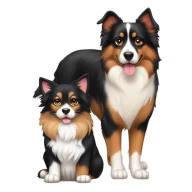 A calico cat next to a black and tan Australian Shepard dog sticker