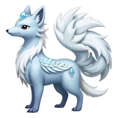 Shiny Silver-White Frosted Ice-Crystal Encrusted Regal Arctic Alolan-Ninetales-Latias-hybrid-creature (full body) sticker