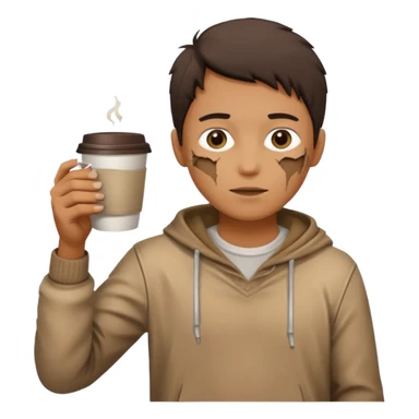 Create an emoji that shows a person wearing torn clothes with visible dirt marks and an empty cup. sticker