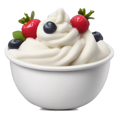 Frozen yogurt in a white bowl with toppings sticker