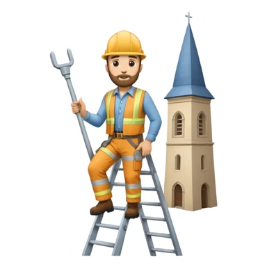 steeplejack man light skin with a beard on a ladder that's beside a spire sticker