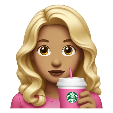 blonde drinking pink starbucks wearing a pink bow in long wavy blonde hair sticker