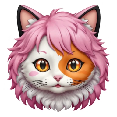 calico cat wear curly short pink hair wig sticker