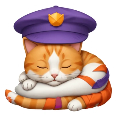 emoji of sleeping cat,it has on his head FedEx delivery cap sticker
