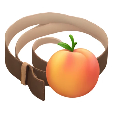 rounded belt with a peach next to it thats getting hit by the belt sticker