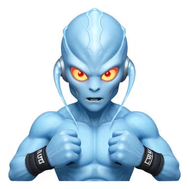 ice alien MMA fighter portrait, head and shoulders only, icy blue skin, frost aura, glowing cold eyes, combat gloves, 3D cartoon, mobile game icon style, clean background, no text, no watermark
 sticker