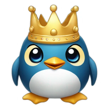 kawaï blue pudgy penguin wearing a golden crown sticker